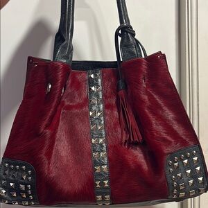 Sharif Red and Black Studded Shoulder Bag